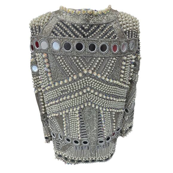 ASOS Edition Embellished Pearl & Bead Heavyweight Jacket Gray Size US 8 - Picture 13 of 16